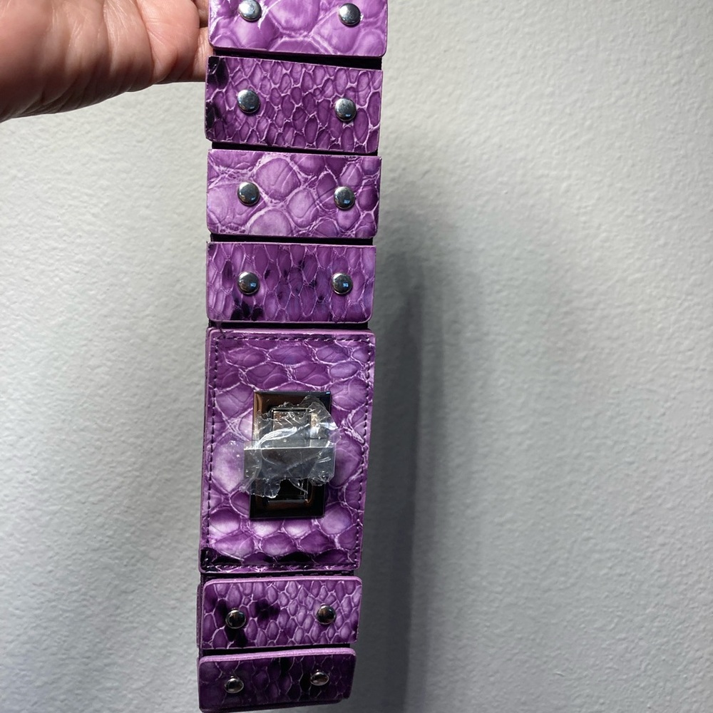 PURPLE Womens 42" Cinch Stretch Belt Thick Wide Faux Patent Snake Le…